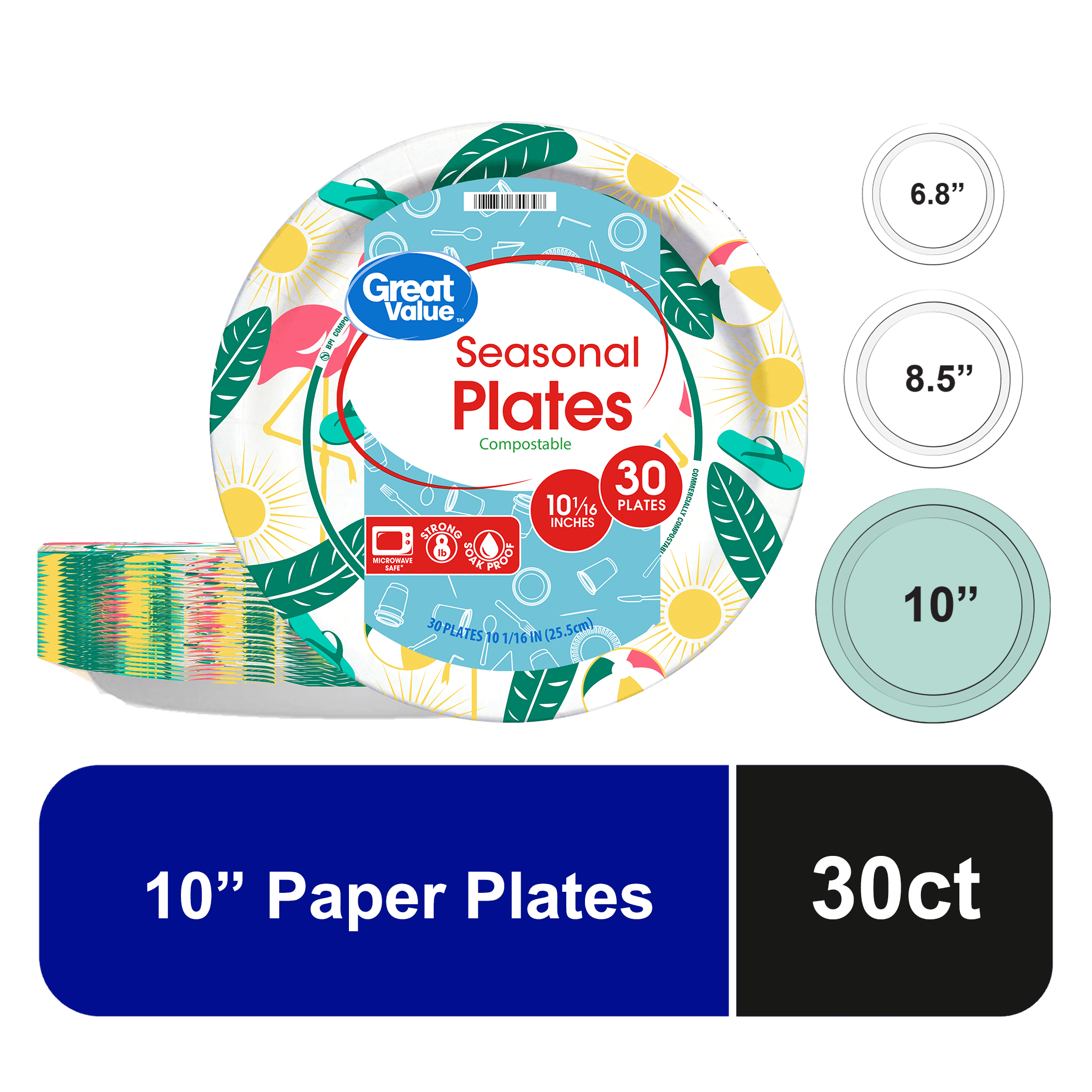 Great Value Seasonal Disposable Paper Plates, 10 in, 30 Count