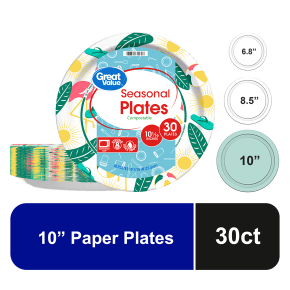 Great Value Disposable Paper Plates Seasonal Design, 10", 30 Count