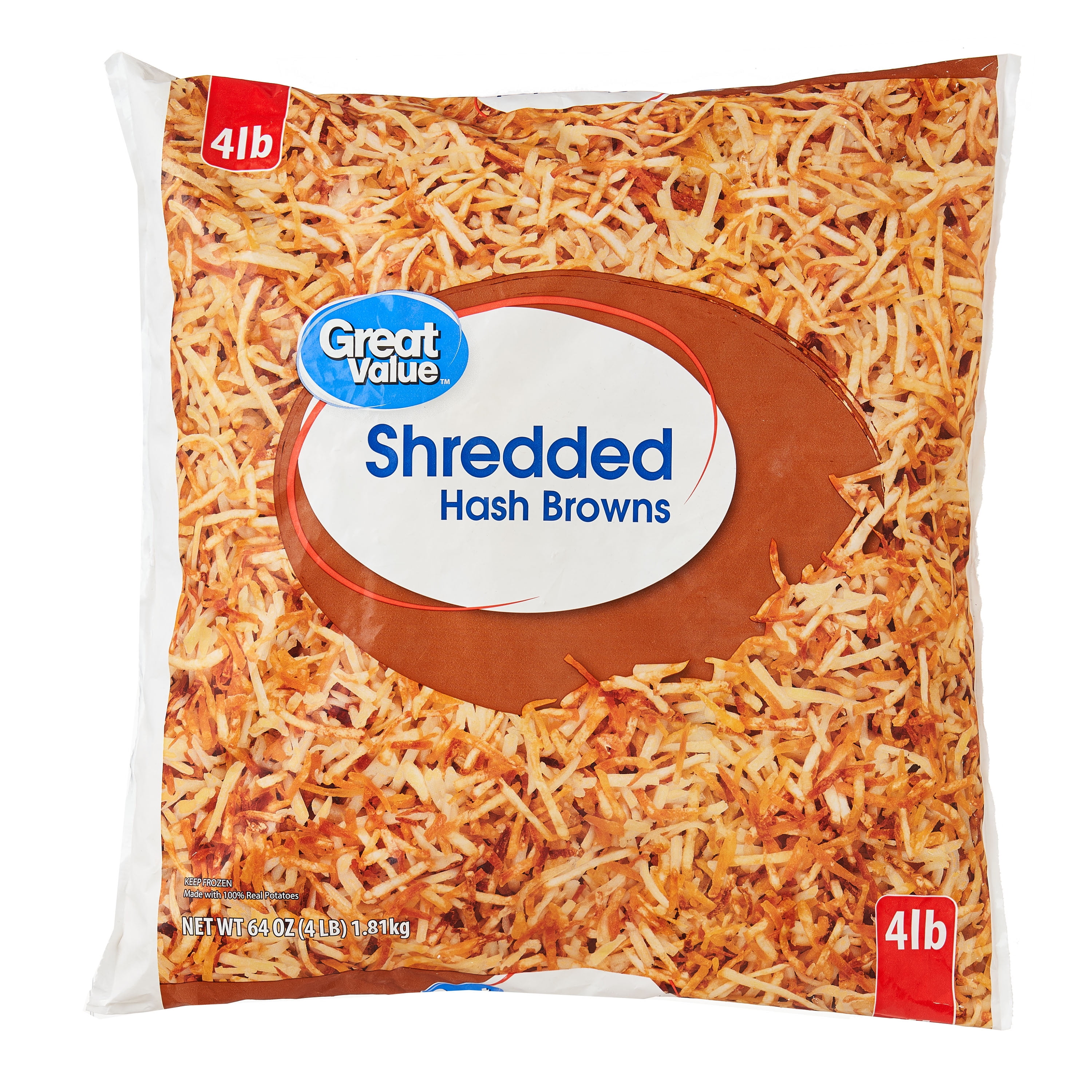 Great Value Shredded Hash Browns, 26 oz Bag (Frozen)