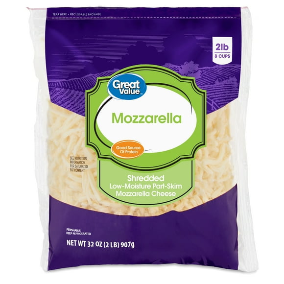 Great Value Low-Moisture Part-Skim Mozzarella Shredded Cheese, 32 oz Bag