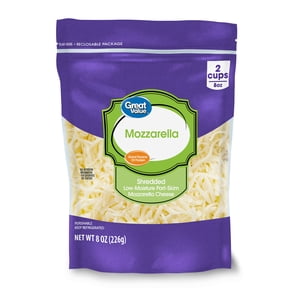 Great Value Low-Moisture Part-Skim Mozzarella Shredded Cheese, 8 oz Bag