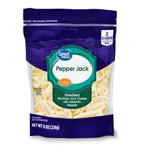 Great Value Pepper Jack Shredded Cheese, 8 oz Bag