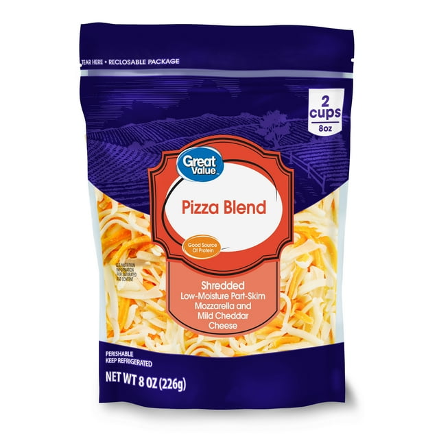 Great Value Shredded Pizza Blend Cheese, 8 oz Bag (Plastic Packaging