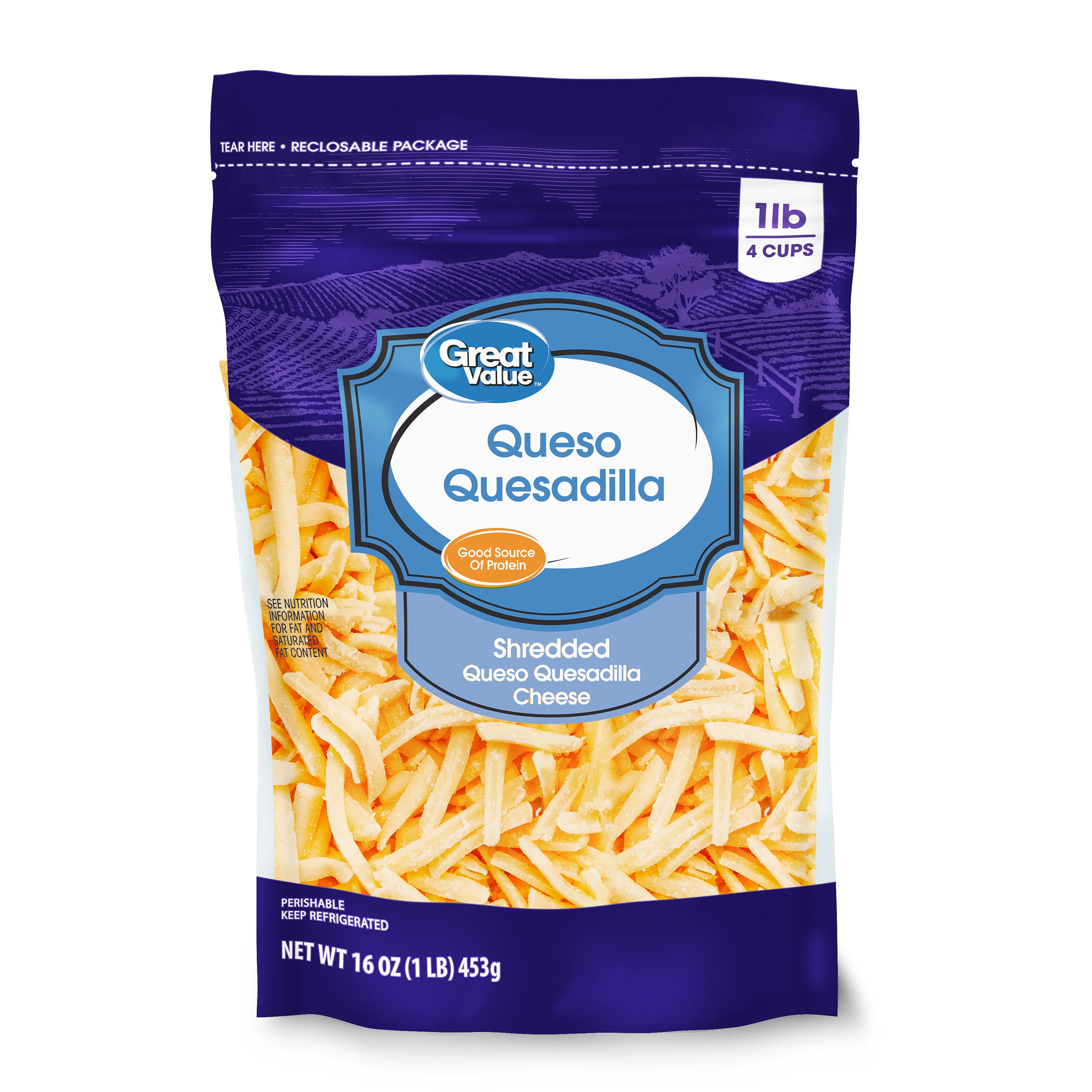 Great Value Shredded Queso Quesadilla Cheese, 16 oz Great Value Shredded Queso Quesadilla Cheese, 16 oz
