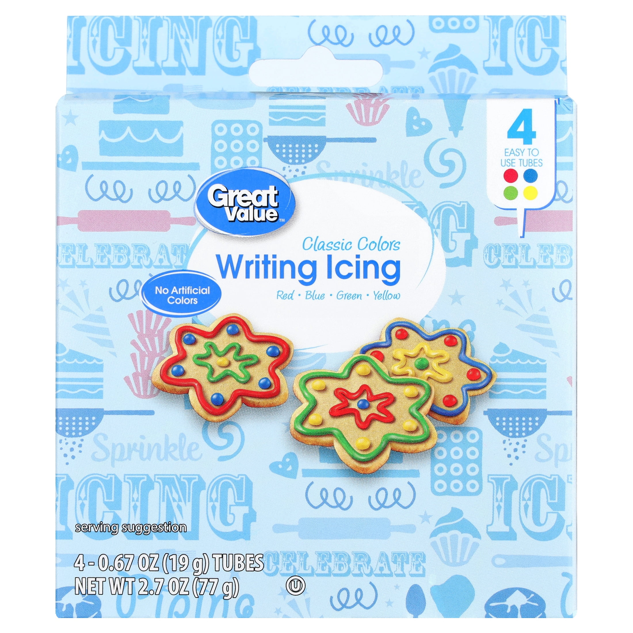 Great Value Writing Icing, Classic Colors, 0.67 oz Tubes, 4 Count
