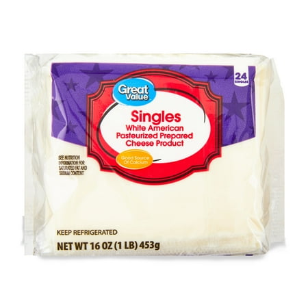 Great Value Individually Plastic Wrapped Singles White American Cheese Product, 16 oz, 24 Slices
