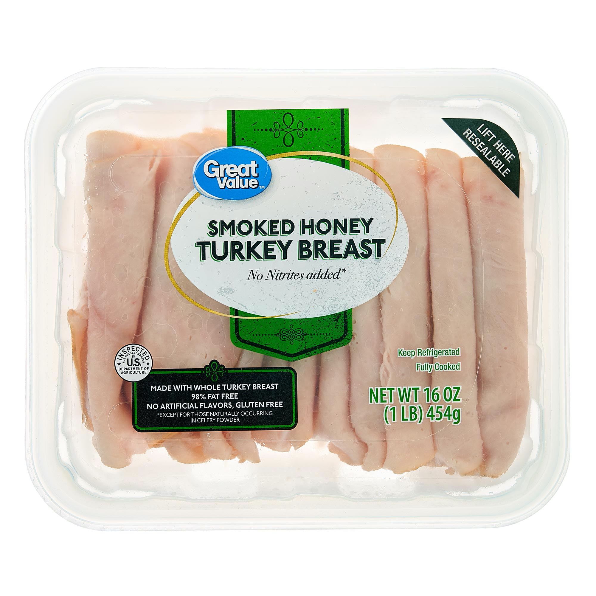 Great Value Sliced Deli Smoked Honey Turkey Breast, 16 oz