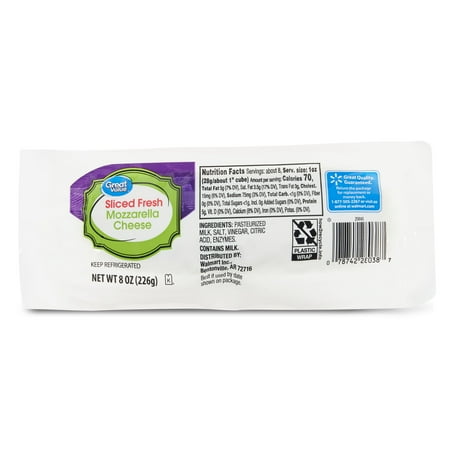 Great Value Sliced Fresh Mozzarella Cheese, 8 oz (Refrigerated)