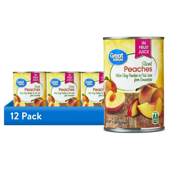 (12 pack) Great Value Sliced Yellow Cling Peaches in Juice, 14.75 oz Can