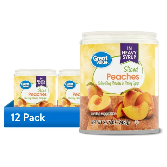 (12 pack) Great Value Sliced Peaches in Heavy Syrup, 8.75 oz