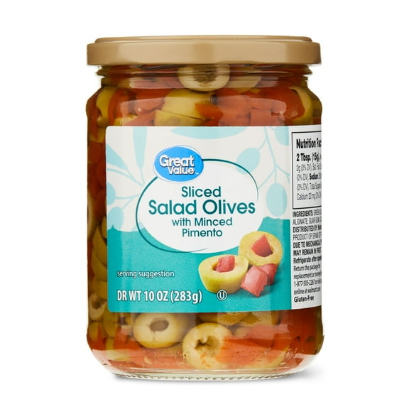 Great Value Sliced Salad Olives with Minced Pimento, 10 oz