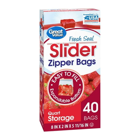 Great Value Slider Zipper Quart Storage Bags, 40 count