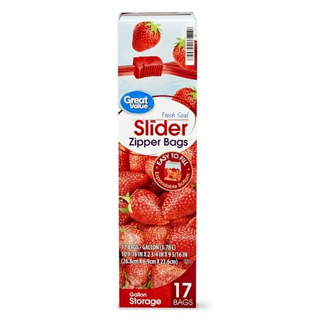 Great Value Slider Zipper Storage Bags, Gallon, 17 Count