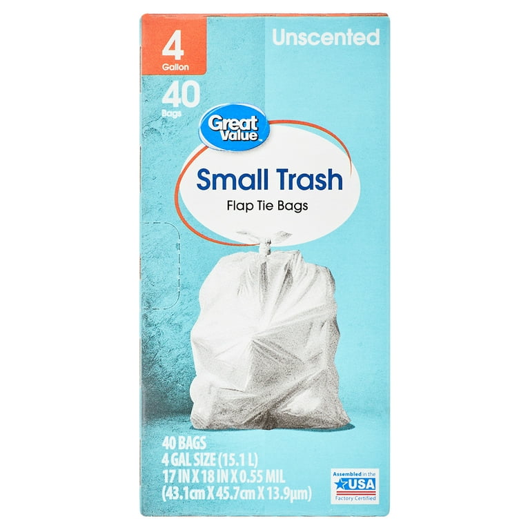 Basics 4 Gallon Trash Bags, Flap Ties with Fresh Scent, 80 Count