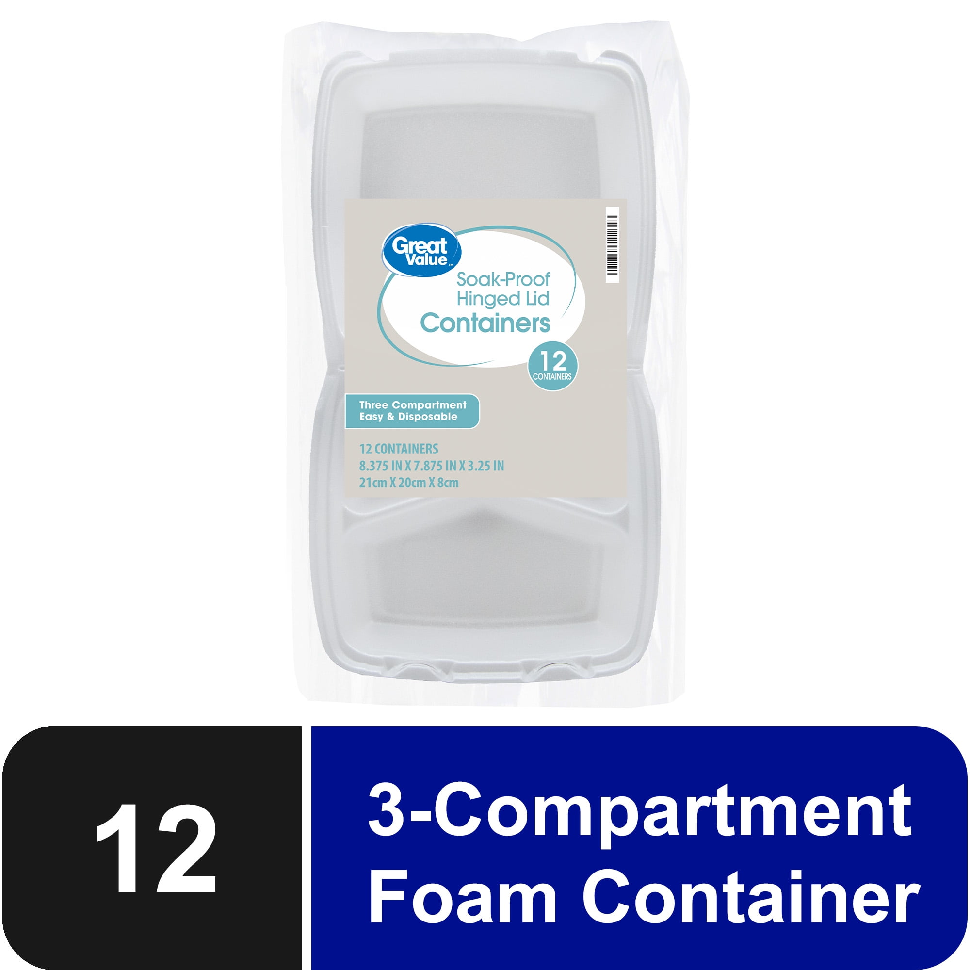 Open Foam Hinged Three Compartment Meal Container Stock Photo