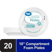 Great Value Soak-Proof Disposable Foam Compartment Plates, 10", 20 Count
