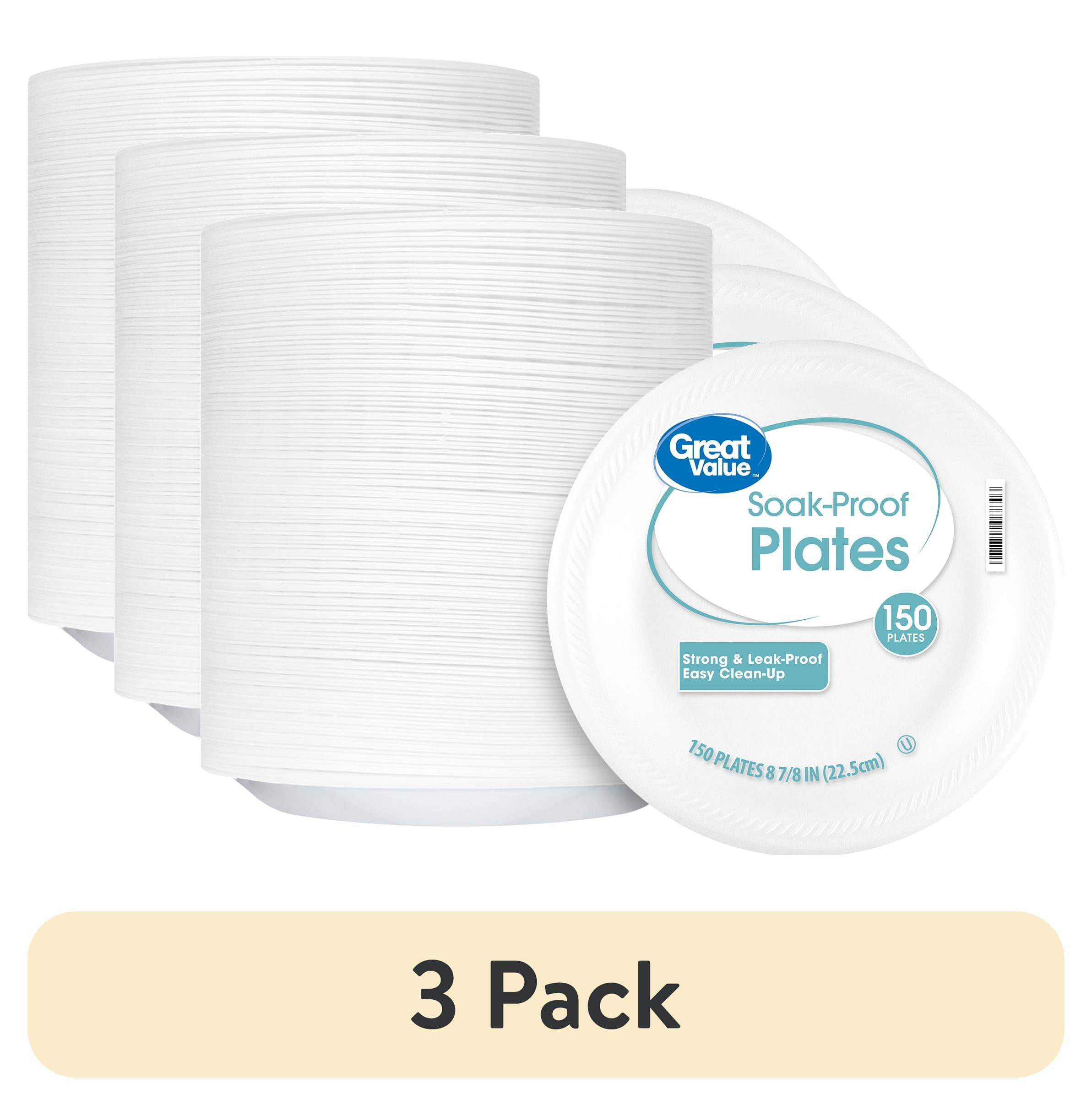 (3 pack) Great Value Soak Proof Foam Foam Plates, White, 9 in, 150 Count