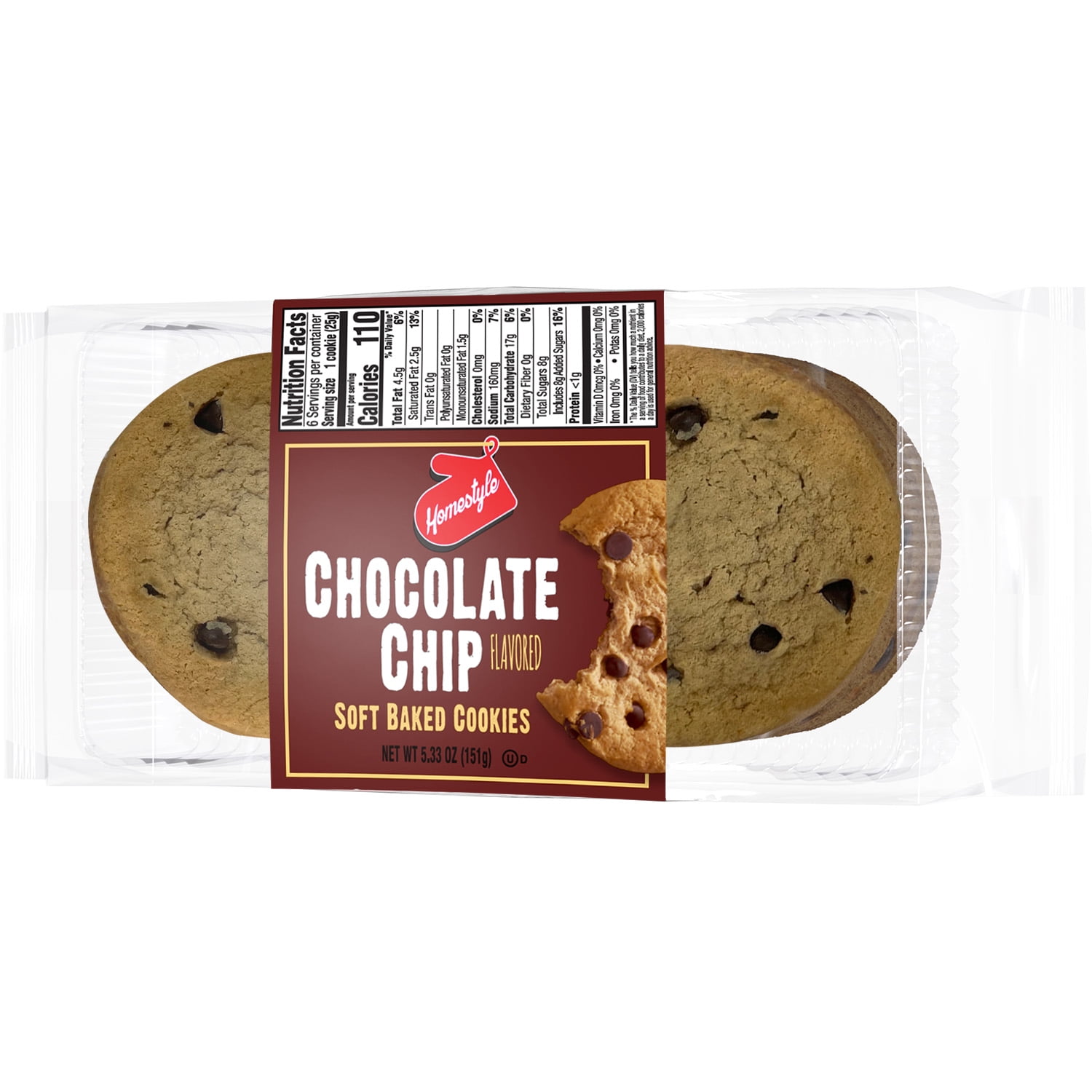 Homestyle Soft Baked Chocolate Chip Flavored Cookie 6 Count, Ready to Eat, Kosher Dairy, Contains: Eggs, Milk, Soy, Wheat