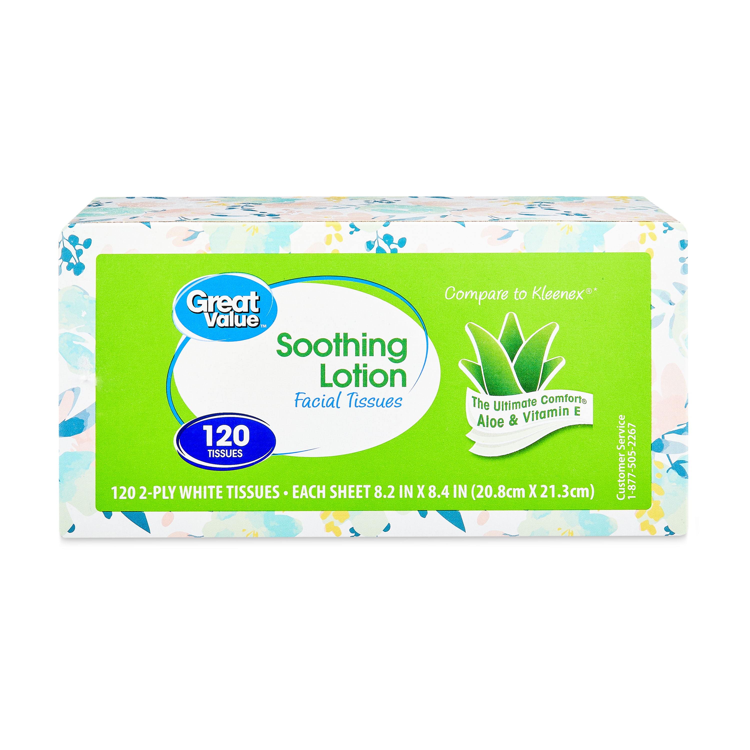 Great Value Soothing Lotion 3Ply Flat Box Facial Tissue, 4 Pack (480