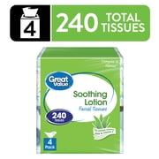Great Value Soothing Lotion Facial Tissues, 4 Cubes, 60 Tissues per Cube, 3-Ply, Compare to Kleenex