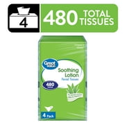 Great Value Soothing Lotion Facial Tissues, 4 Flat Cartons, 120 Tissues per Flat