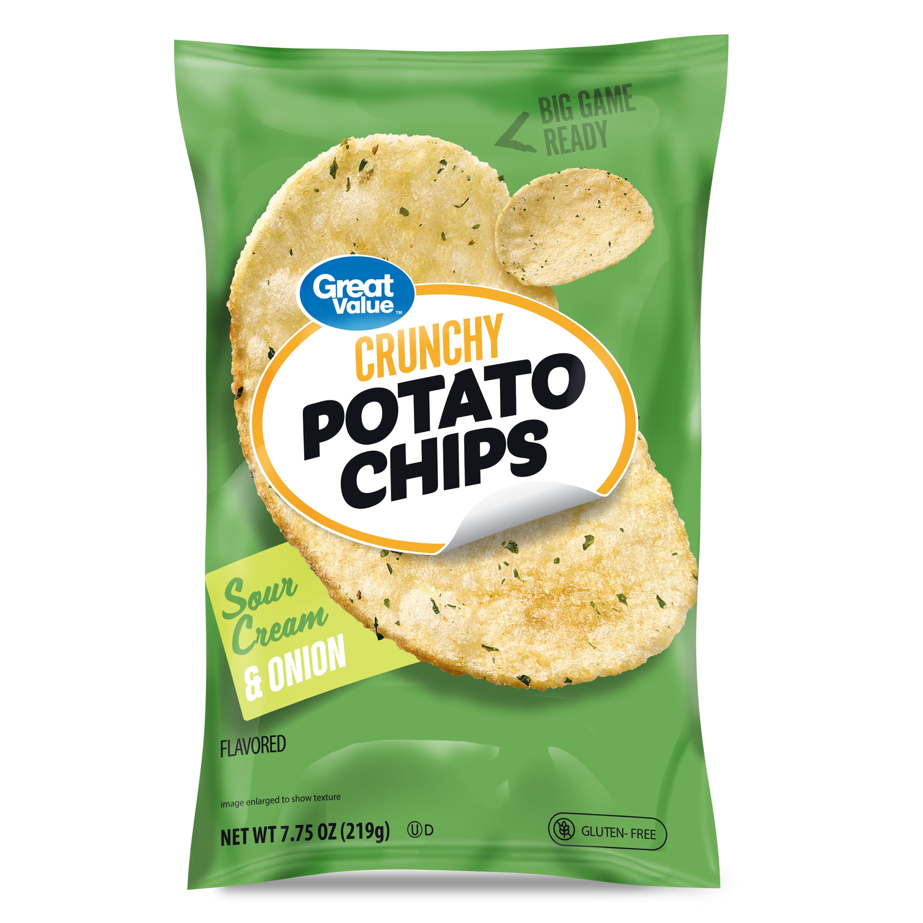 Great Value Sour Cream & Onion Flavored Potato Chips, 7.75 oz Bag