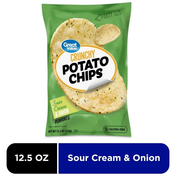 Great Value Sour Cream & Onion Flavored Potato Chips Party Size, 12.5 oz