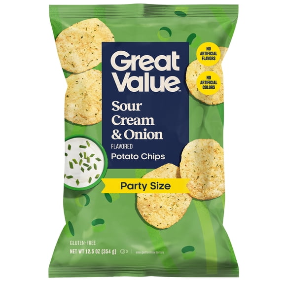 Great Value Sour Cream & Onion Flavored Potato Chips Party Size, 12.5 oz