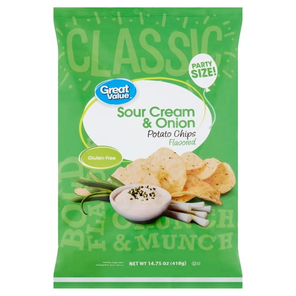 Great Value Sour Cream & Onion Flavored Potato Chips Party Size, 14.75 oz