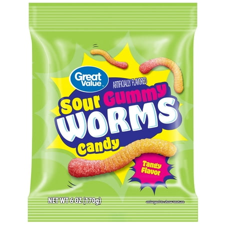 Great Value Sour Gummy Worms Chewy Candy, 6 oz