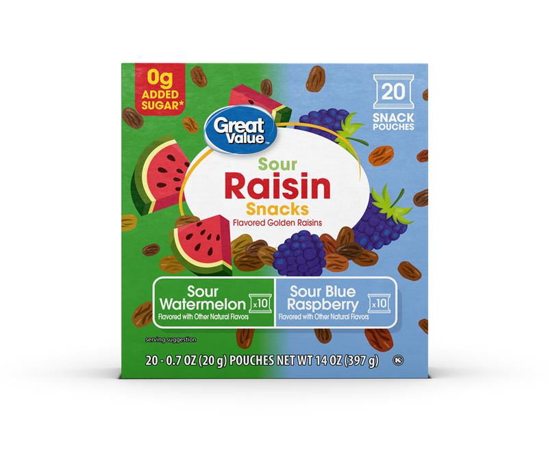 Great Value Sour Raisins Multi-Pack, 20 Count
