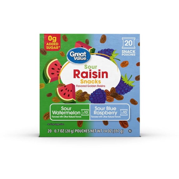 Great Value Sour Raisins Multi-Pack, 20 Count