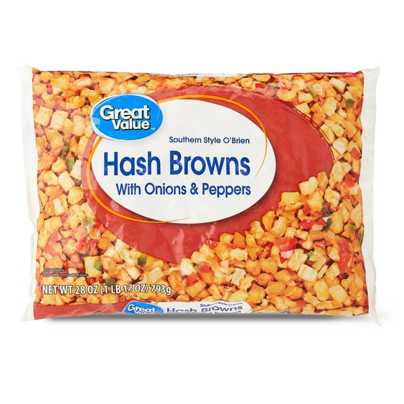 Great Value Southern Style O' Brien Hash Browns with Onions & Peppers, 28 oz, Bag (Frozen)