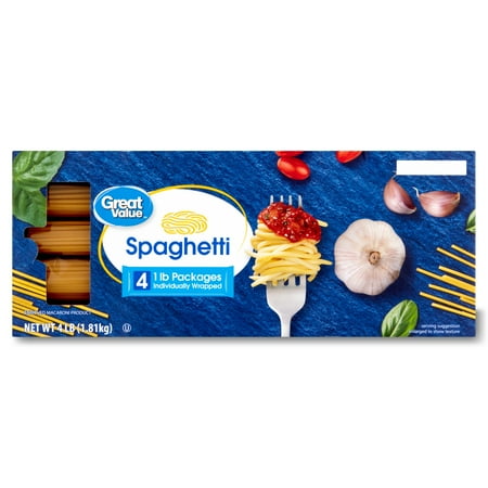 Great Value Spaghetti Pasta, 1 lb, 4 Count