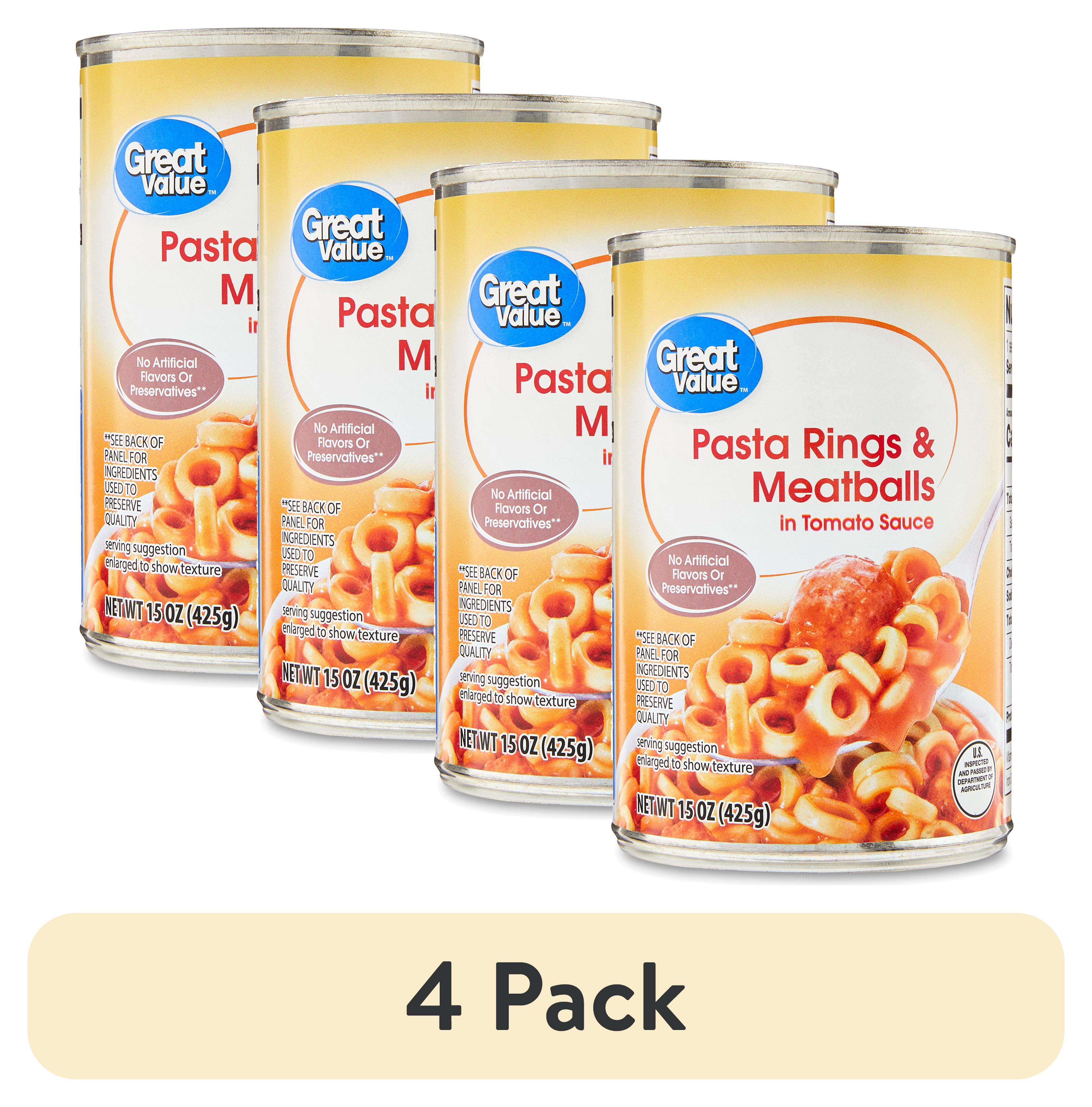 (4 pack) Great Value Spaghetti Rings Pasta with Meatballs in Tomato