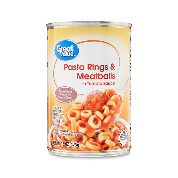 Great Value Spaghetti Rings Pasta with Meatballs in Tomato Sauce, 15 oz