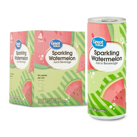Great Value Sparkling Watermelon Juice Beverage, 8.45 fl oz, 4 Pack Cans