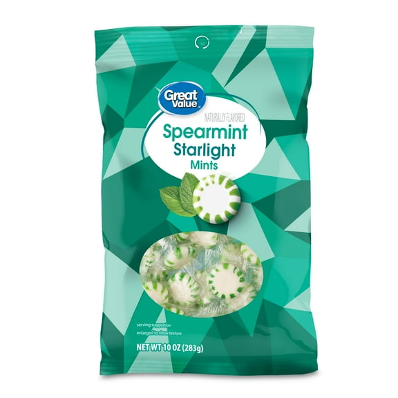 Great Value Spearmint Starlight Mints Hard Candy, Allergen-Free, 10 oz Bag