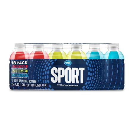 Great Value Sport Hydration Drink, Variety Pack Fruit Punch, Lemon Lime & Mixed Berry, 12 fl oz, 18 Bottles