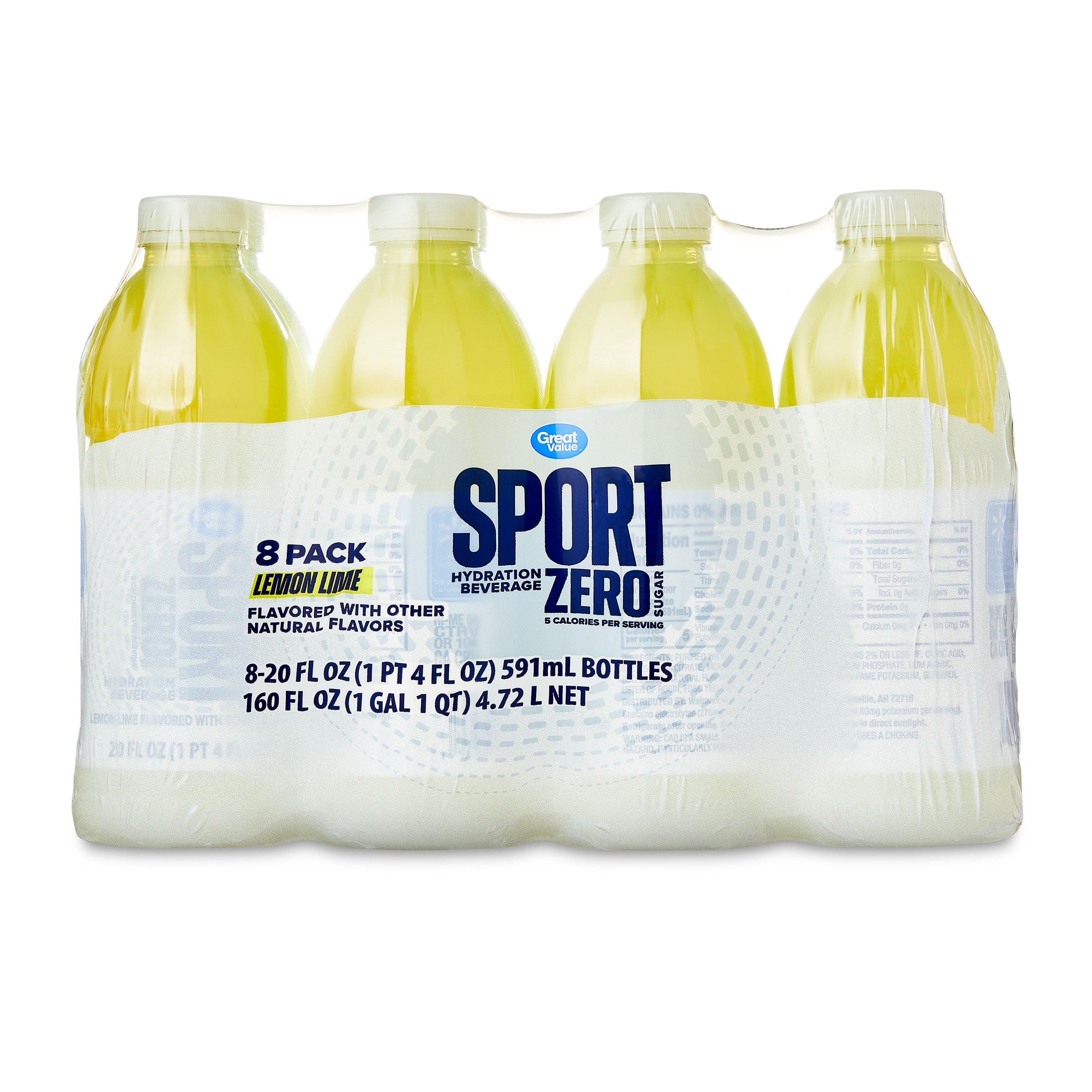 Great Value Hydration Drink Lemon Lime 20 fl oz 8 Bottles