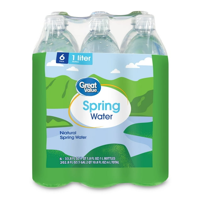 Great Value Spring Water, 33.8 fl oz, 6 Count