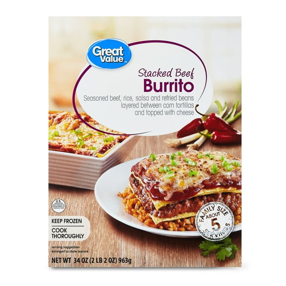 Great Value Stacked Beef Burrito, 34 oz