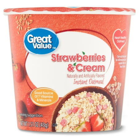 Great Value Strawberries & Cream Instant Oatmeal Cup, 1.51 oz