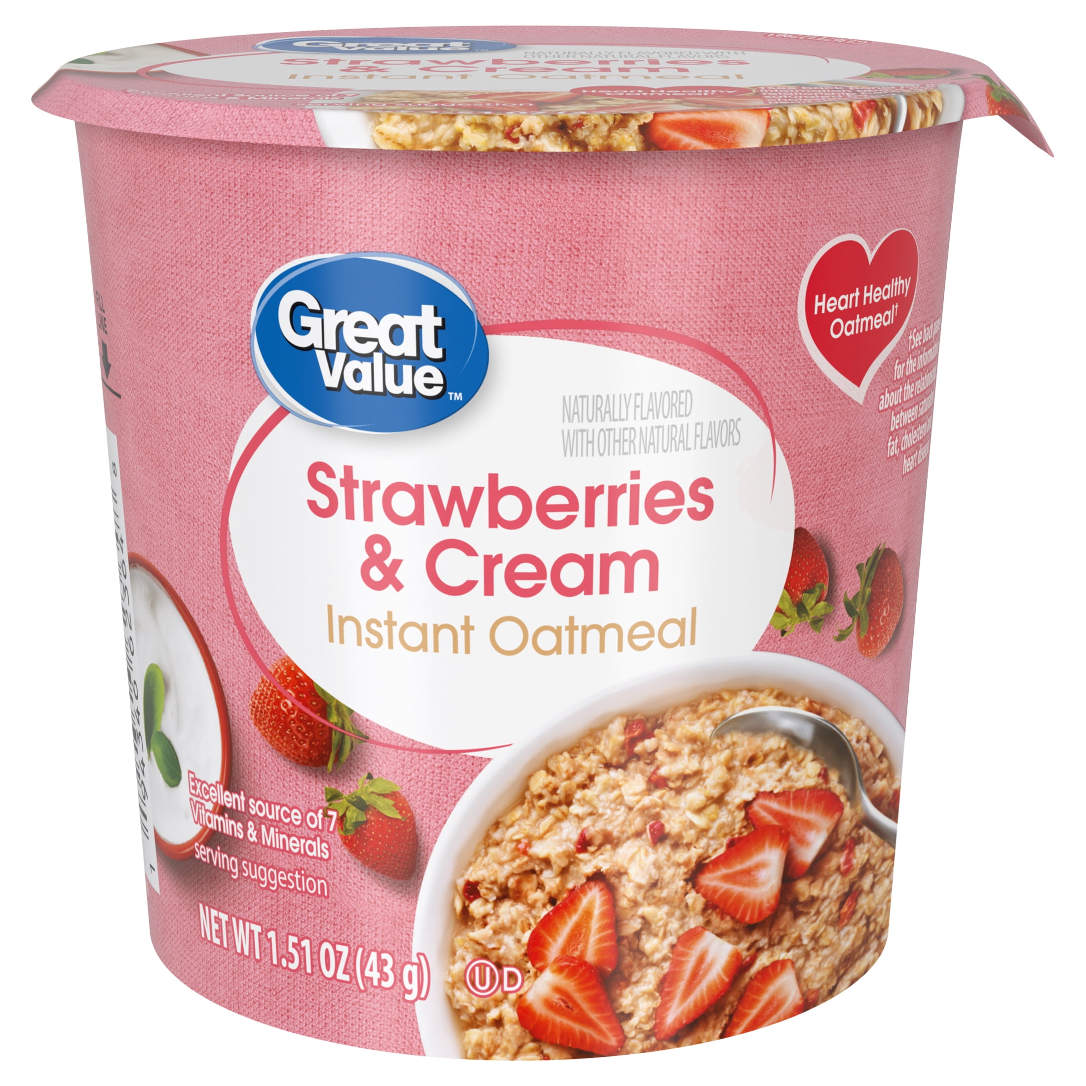 Great Value Strawberries and Cream Instant Oatmeal Cup, 1.51 oz