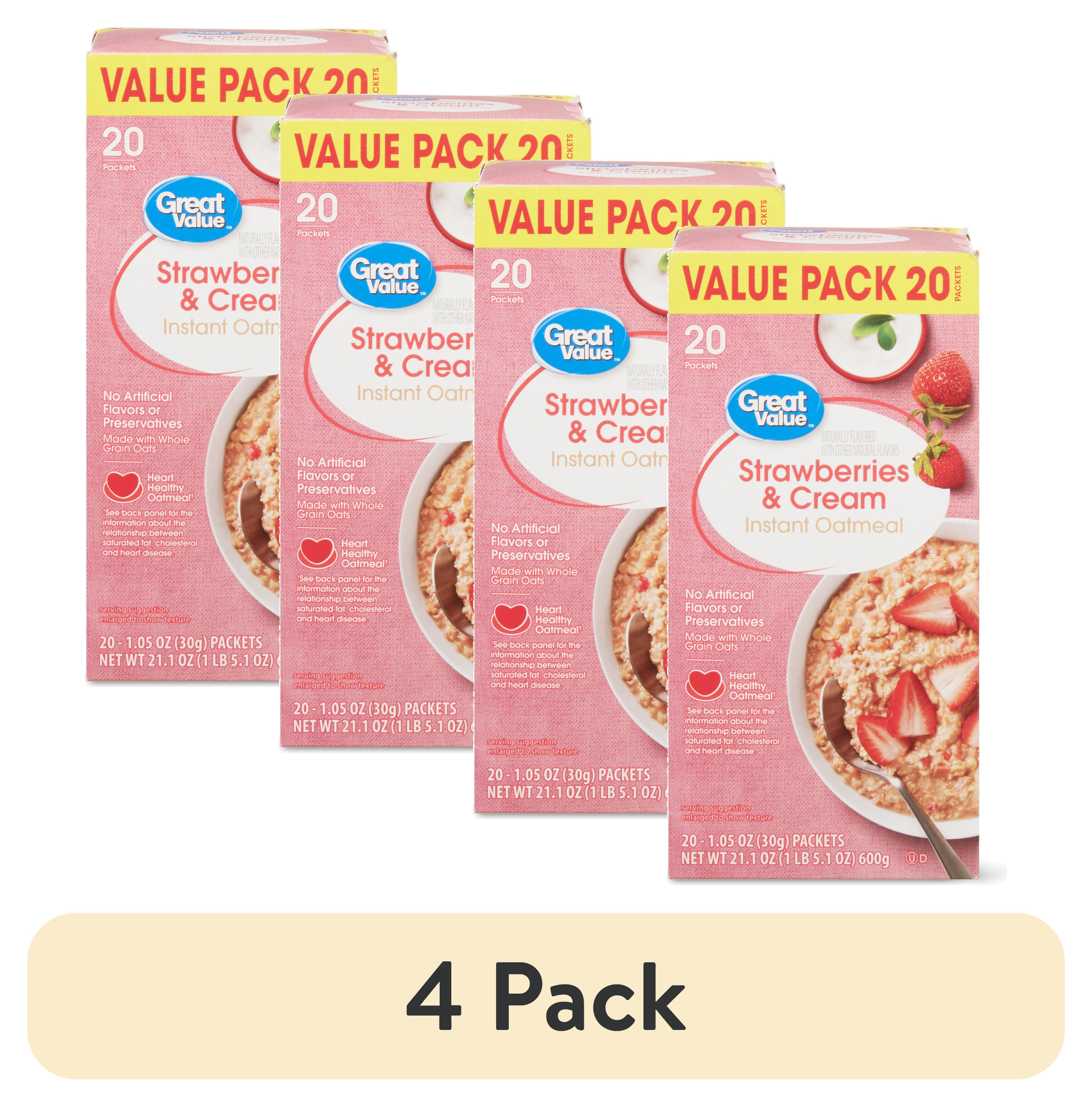 (4 pack) Great Value Strawberries & Cream Instant Oatmeal Value Pack, 1