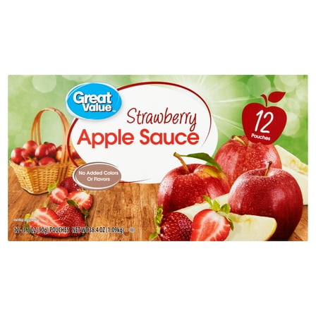 Great Value Strawberry Applesauce, 3.2 oz, 12 Count
