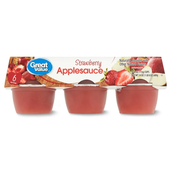 Great Value Strawberry Applesauce, 4 oz, 6 Count