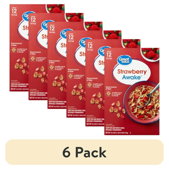 (6 pack) Great Value Strawberry Awake Cereal, 16.9 oz