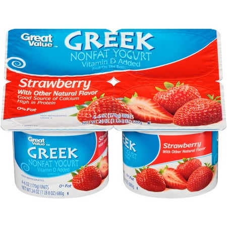 Great Value Strawberry Greek Nonfat Yogurt, 6 oz, 4 count