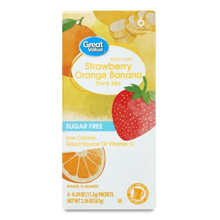 Great Value Strawberry Orange Banana Drink Mix Powder, 0.4 oz, 6 Count
